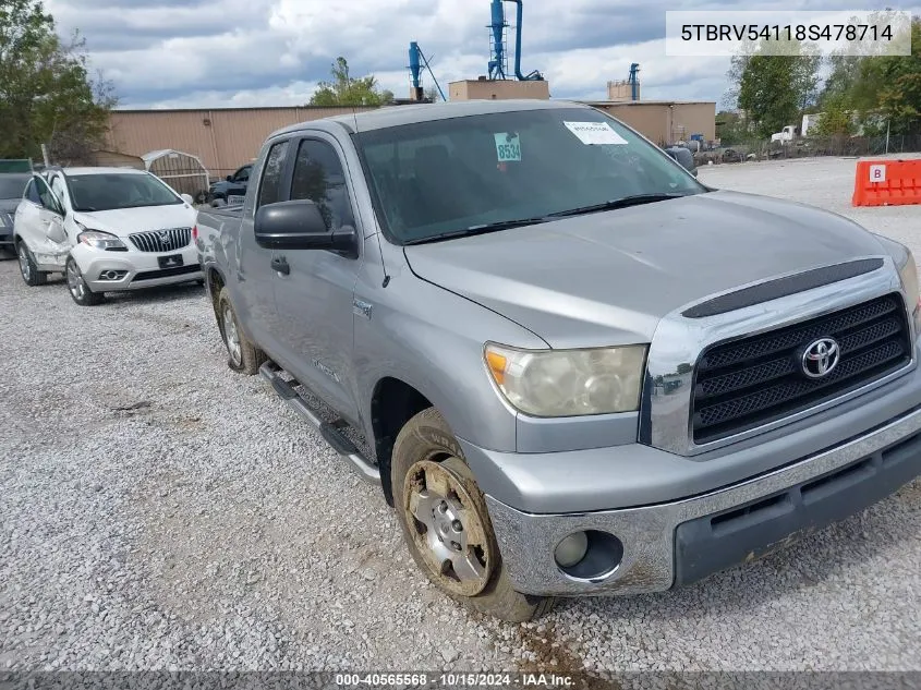 2008 Toyota Tundra Sr5 5.7L V8 VIN: 5TBRV54118S478714 Lot: 40565568