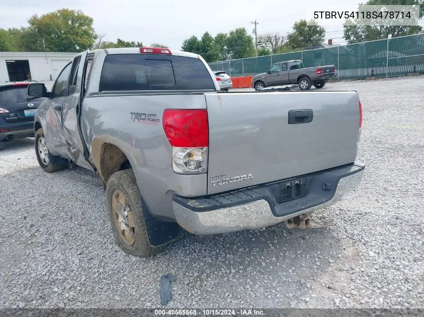 2008 Toyota Tundra Sr5 5.7L V8 VIN: 5TBRV54118S478714 Lot: 40565568