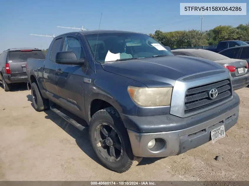 2008 Toyota Tundra Base 5.7L V8 VIN: 5TFRV54158X064286 Lot: 40580174