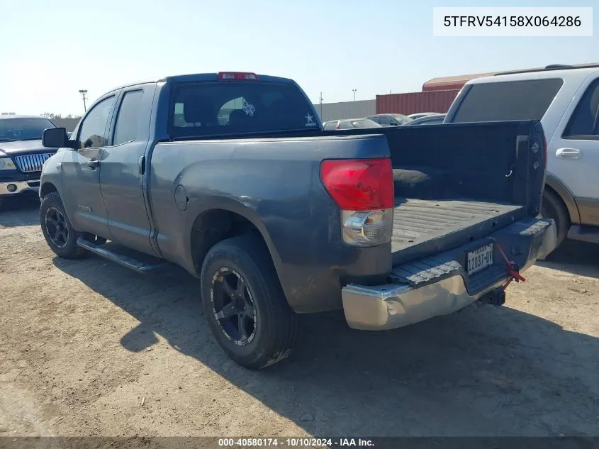 2008 Toyota Tundra Base 5.7L V8 VIN: 5TFRV54158X064286 Lot: 40580174