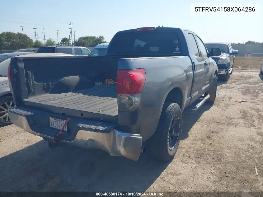 2008 Toyota Tundra Base 5.7L V8 VIN: 5TFRV54158X064286 Lot: 40580174