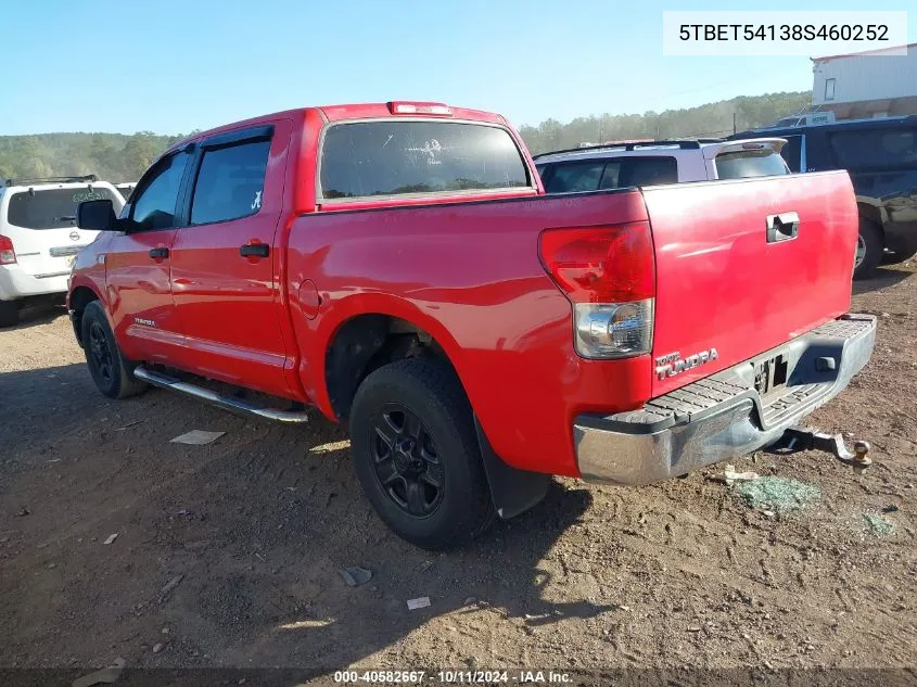 2008 Toyota Tundra Base 4.7L V8 VIN: 5TBET54138S460252 Lot: 40582667