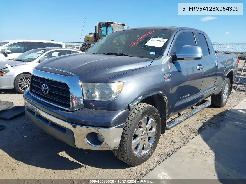 2008 Toyota Tundra Double Cab/Double Cab Sr5 VIN: 5TFRV54128X064309 Lot: 40599020