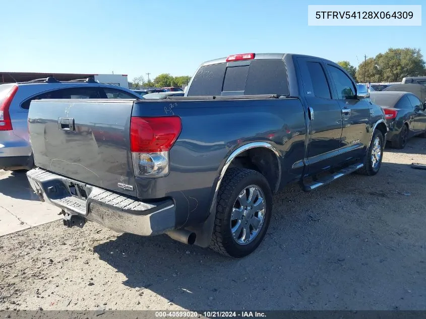 2008 Toyota Tundra Double Cab/Double Cab Sr5 VIN: 5TFRV54128X064309 Lot: 40599020