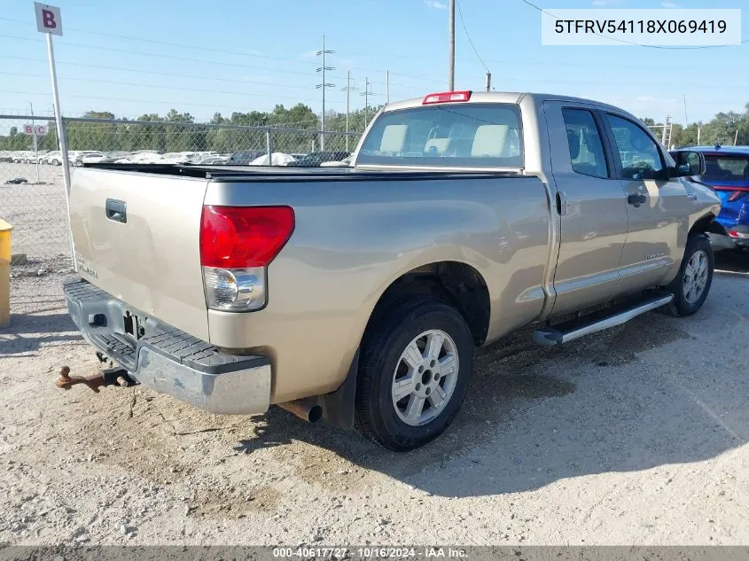 2008 Toyota Tundra Base 5.7L V8 VIN: 5TFRV54118X069419 Lot: 40617727