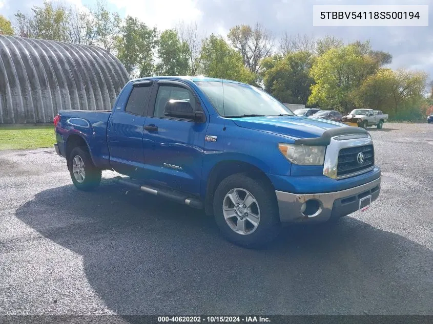 2008 Toyota Tundra Sr5 5.7L V8 VIN: 5TBBV54118S500194 Lot: 40620202