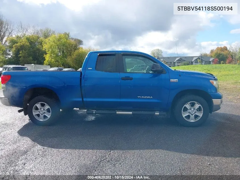 2008 Toyota Tundra Sr5 5.7L V8 VIN: 5TBBV54118S500194 Lot: 40620202