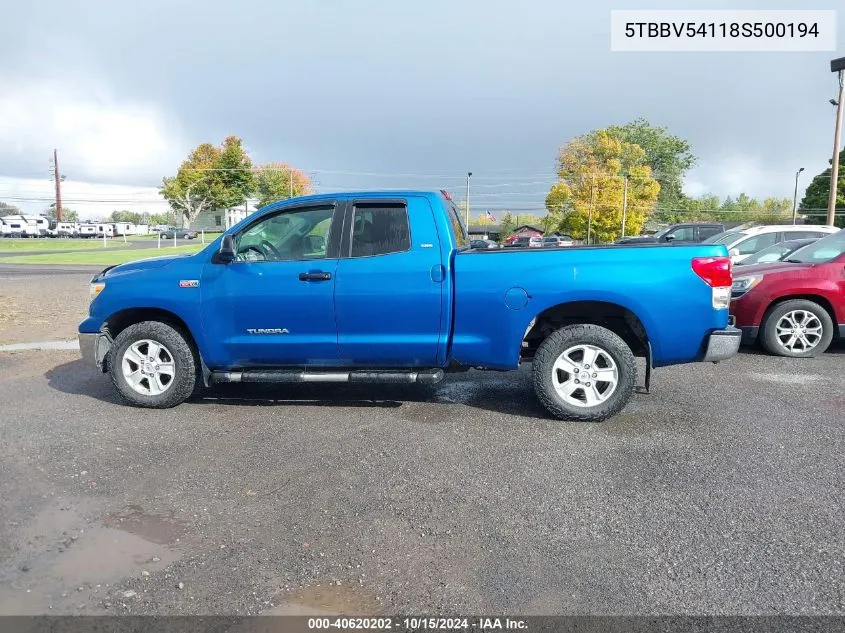 2008 Toyota Tundra Sr5 5.7L V8 VIN: 5TBBV54118S500194 Lot: 40620202