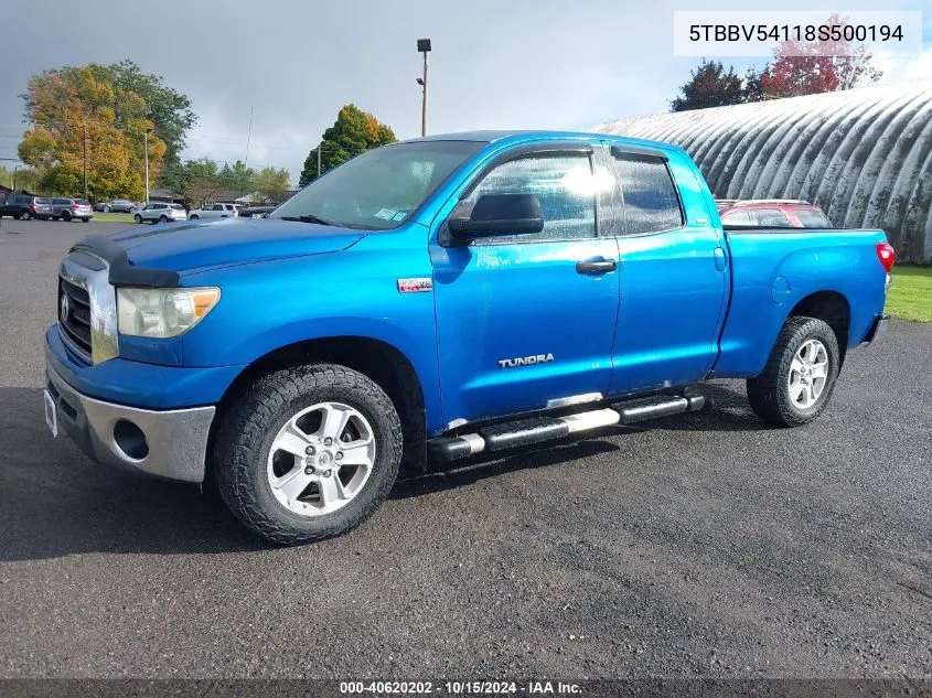 2008 Toyota Tundra Sr5 5.7L V8 VIN: 5TBBV54118S500194 Lot: 40620202