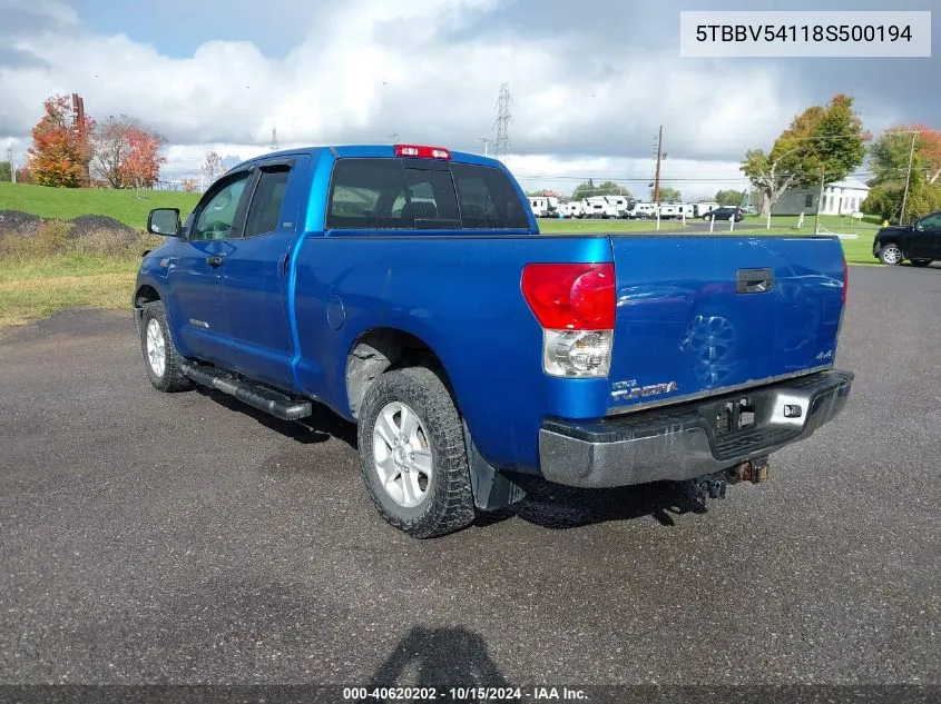 2008 Toyota Tundra Sr5 5.7L V8 VIN: 5TBBV54118S500194 Lot: 40620202