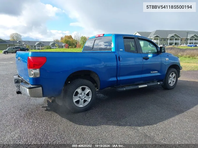 2008 Toyota Tundra Sr5 5.7L V8 VIN: 5TBBV54118S500194 Lot: 40620202