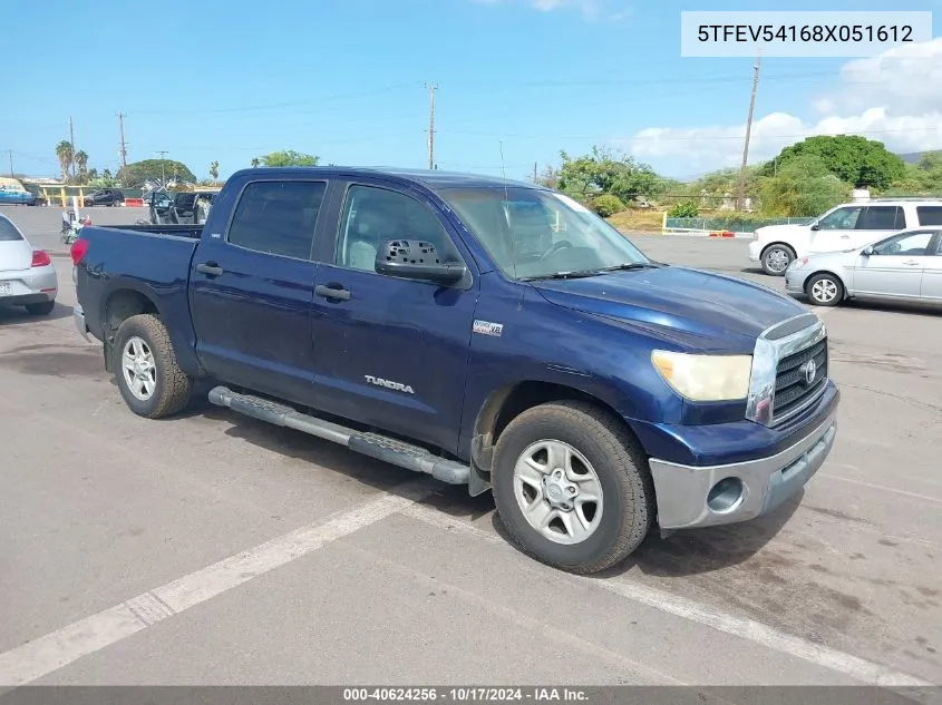 2008 Toyota Tundra Sr5 5.7L V8 VIN: 5TFEV54168X051612 Lot: 40624256