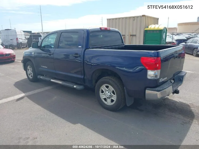 2008 Toyota Tundra Sr5 5.7L V8 VIN: 5TFEV54168X051612 Lot: 40624256