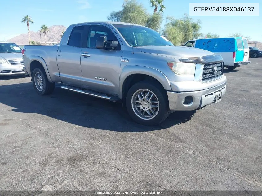 2008 Toyota Tundra Sr5 5.7L V8 VIN: 5TFRV54188X046137 Lot: 40626566