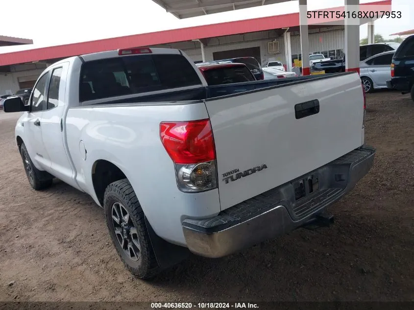 2008 Toyota Tundra Base 4.7L V8 VIN: 5TFRT54168X017953 Lot: 40636520