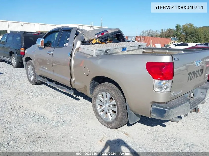 2008 Toyota Tundra Sr5 5.7L V8 VIN: 5TFBV541X8X040714 Lot: 40639936