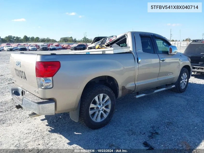 2008 Toyota Tundra Sr5 5.7L V8 VIN: 5TFBV541X8X040714 Lot: 40639936