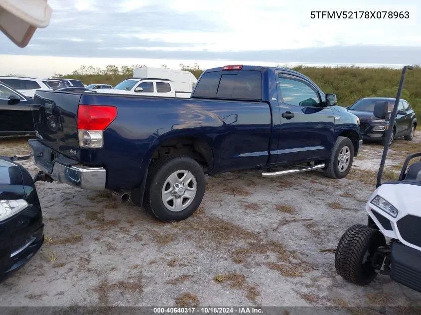 2008 Toyota Tundra Base 5.7L V8 VIN: 5TFMV52178X078963 Lot: 40640317