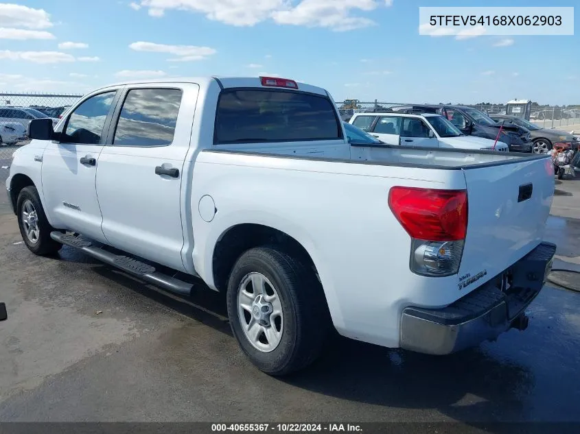 2008 Toyota Tundra Base 5.7L V8 VIN: 5TFEV54168X062903 Lot: 40655367