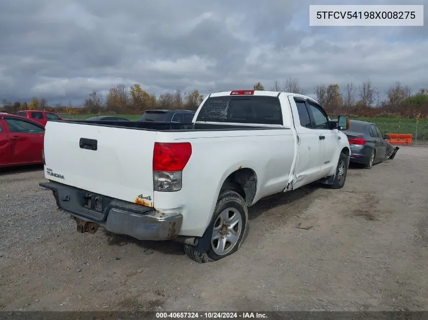 2008 Toyota Tundra Double Cab/Double Cab Sr5 VIN: 5TFCV54198X008275 Lot: 40657324