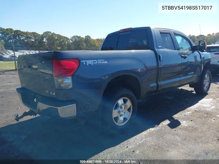 2008 Toyota Tundra Sr5 5.7L V8 VIN: 5TBBV54198S517017 Lot: 40671809