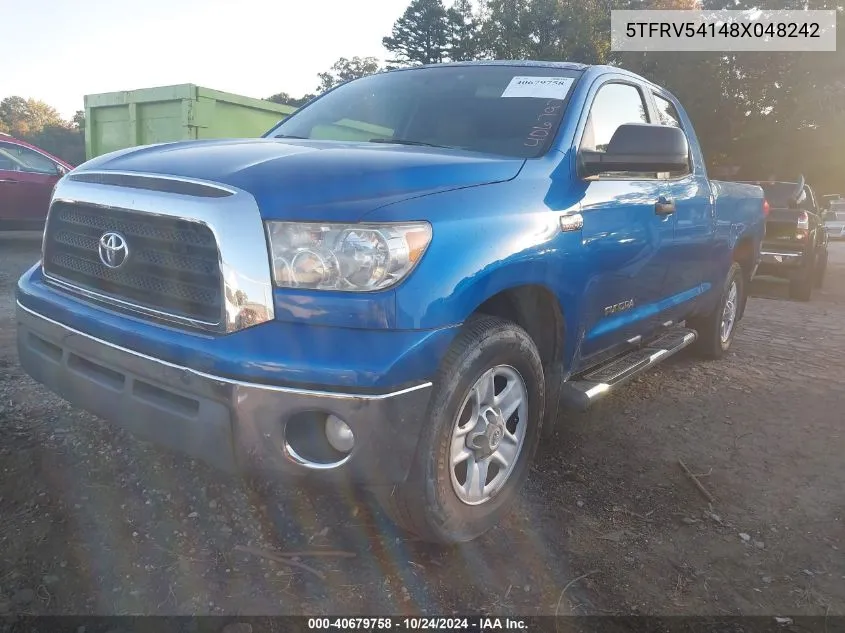 2008 Toyota Tundra Sr5 5.7L V8 VIN: 5TFRV54148X048242 Lot: 40679758