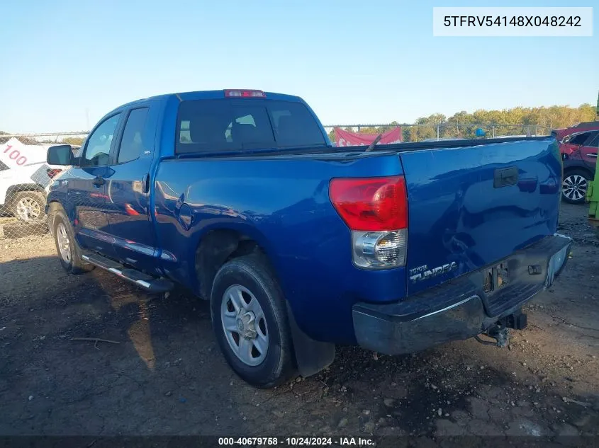 2008 Toyota Tundra Sr5 5.7L V8 VIN: 5TFRV54148X048242 Lot: 40679758