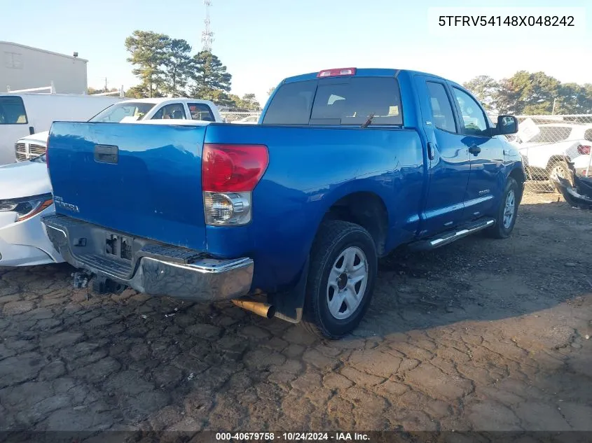 2008 Toyota Tundra Sr5 5.7L V8 VIN: 5TFRV54148X048242 Lot: 40679758