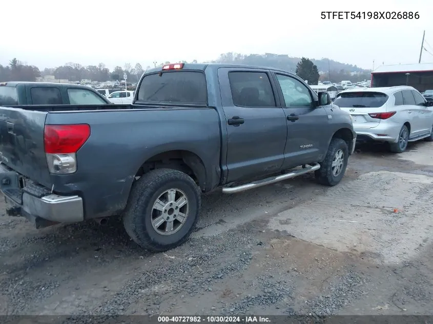 2008 Toyota Tundra Base 4.7L V8 VIN: 5TFET54198X026886 Lot: 40727982