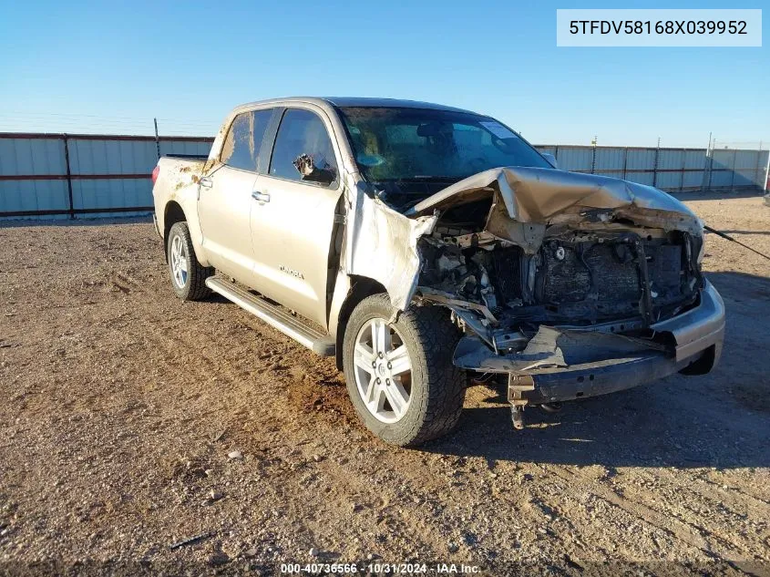 2008 Toyota Tundra Limited 5.7L V8 VIN: 5TFDV58168X039952 Lot: 40736566