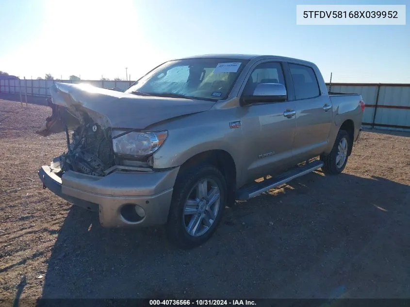 2008 Toyota Tundra Limited 5.7L V8 VIN: 5TFDV58168X039952 Lot: 40736566