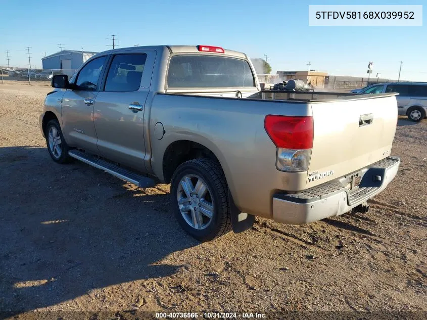 2008 Toyota Tundra Limited 5.7L V8 VIN: 5TFDV58168X039952 Lot: 40736566