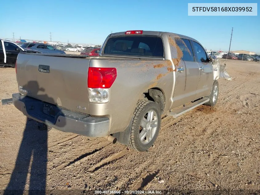 2008 Toyota Tundra Limited 5.7L V8 VIN: 5TFDV58168X039952 Lot: 40736566