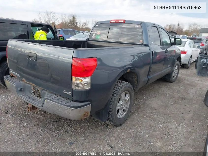 2008 Toyota Tundra Double Cab/Double Cab Sr5 VIN: 5TBBV54118S516962 Lot: 40747552