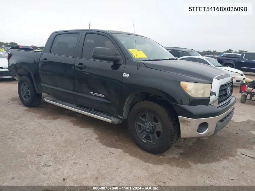 2008 Toyota Tundra Base 4.7L V8 VIN: 5TFET54168X026098 Lot: 40757840