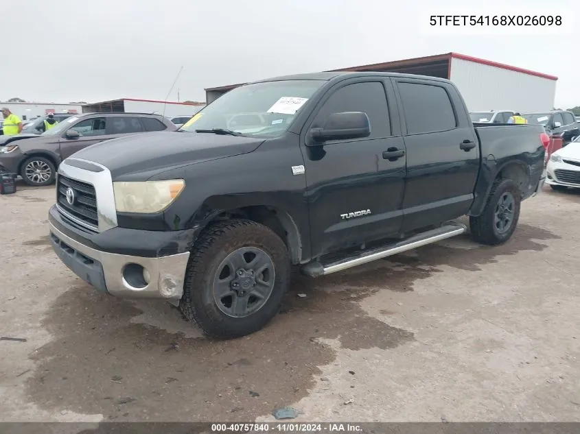 2008 Toyota Tundra Base 4.7L V8 VIN: 5TFET54168X026098 Lot: 40757840