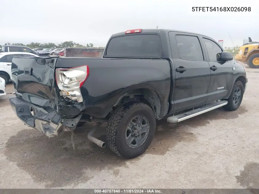 2008 Toyota Tundra Base 4.7L V8 VIN: 5TFET54168X026098 Lot: 40757840