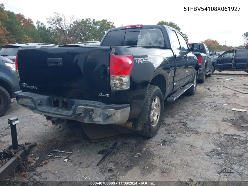 2008 Toyota Tundra Sr5 5.7L V8 VIN: 5TFBV54108X061927 Lot: 40788889