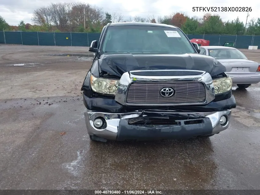 2008 Toyota Tundra Base 5.7L V8 VIN: 5TFKV52138X002826 Lot: 40793480