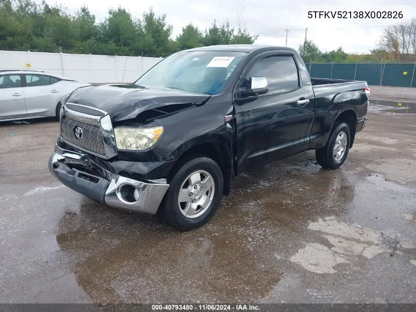 2008 Toyota Tundra Base 5.7L V8 VIN: 5TFKV52138X002826 Lot: 40793480