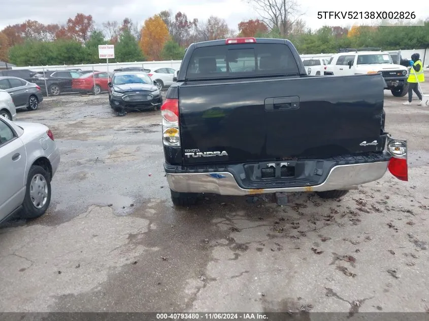 2008 Toyota Tundra Base 5.7L V8 VIN: 5TFKV52138X002826 Lot: 40793480