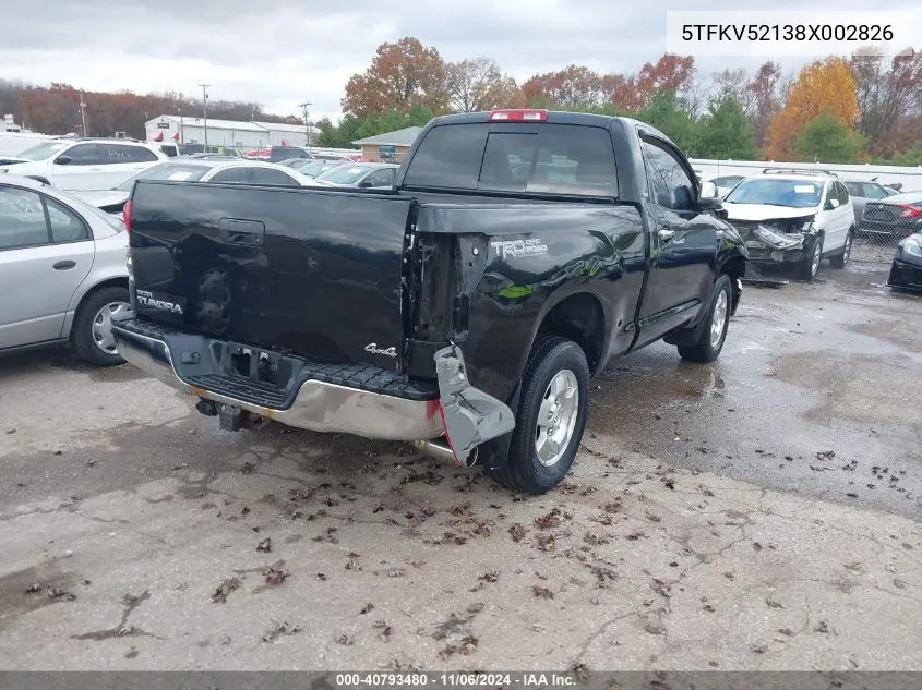 2008 Toyota Tundra Base 5.7L V8 VIN: 5TFKV52138X002826 Lot: 40793480