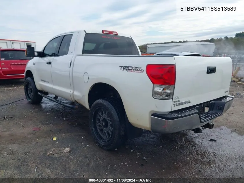 2008 Toyota Tundra Sr5 5.7L V8 VIN: 5TBBV54118S513589 Lot: 40801492