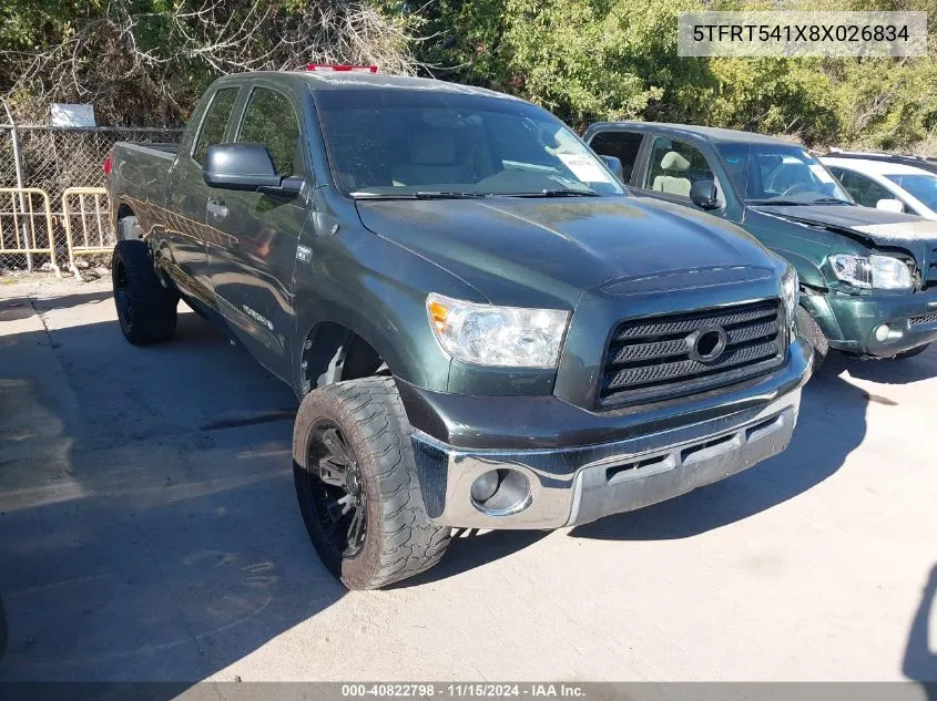 2008 Toyota Tundra Base 4.7L V8 VIN: 5TFRT541X8X026834 Lot: 40822798