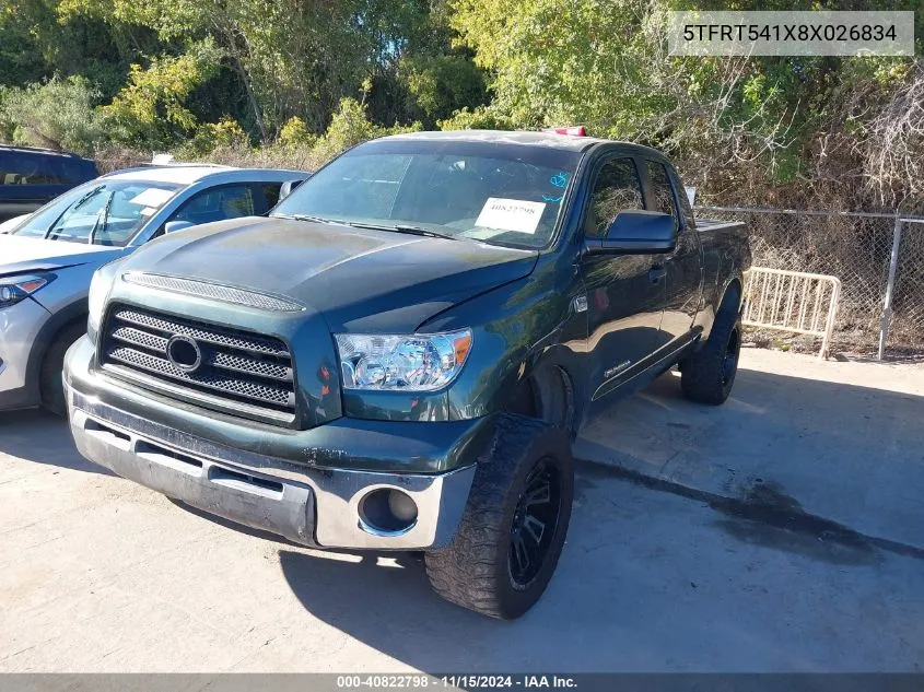 2008 Toyota Tundra Base 4.7L V8 VIN: 5TFRT541X8X026834 Lot: 40822798