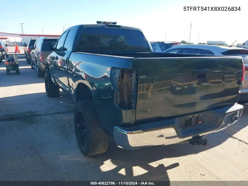 2008 Toyota Tundra Base 4.7L V8 VIN: 5TFRT541X8X026834 Lot: 40822798