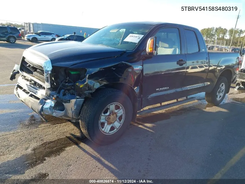 2008 Toyota Tundra Sr5 5.7L V8 VIN: 5TBRV54158S480319 Lot: 40826874