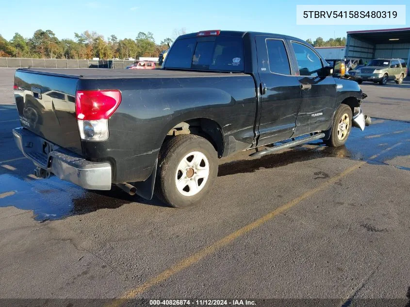 2008 Toyota Tundra Sr5 5.7L V8 VIN: 5TBRV54158S480319 Lot: 40826874