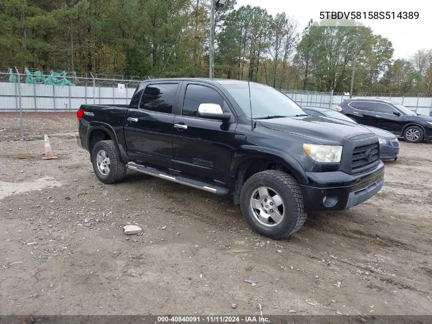 2008 Toyota Tundra Limited 5.7L V8 VIN: 5TBDV58158S514389 Lot: 40840091