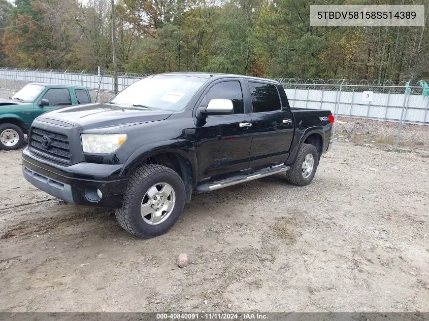 2008 Toyota Tundra Limited 5.7L V8 VIN: 5TBDV58158S514389 Lot: 40840091